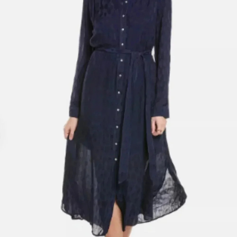 Bella Dahl Navy Leopard Button Front Midi Wedding Guest Fall Wedding Dress